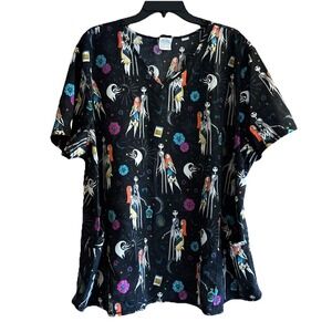Women's 3X Disney's Nightmare Before Christmas Jack‎ And Sally Scrub Top Stretch